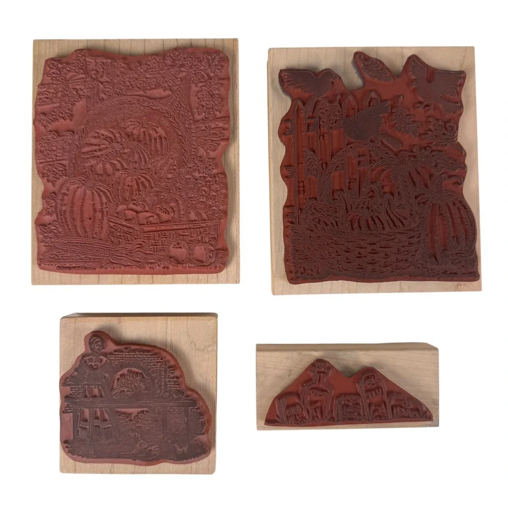 Vintage Fall Holiday Mixed Rubber Stamp Lot Northwoods PSX Harvest Halloween